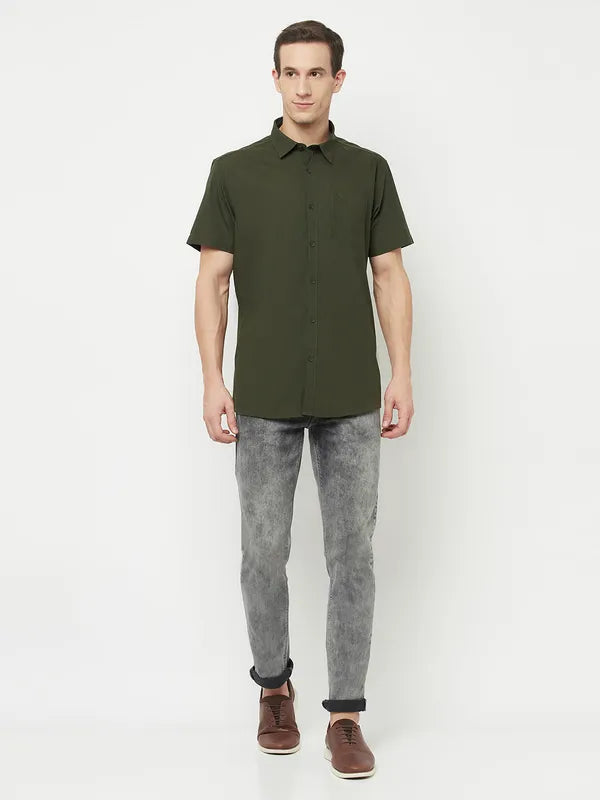 Mettle Men Olive Green Casual Shirt