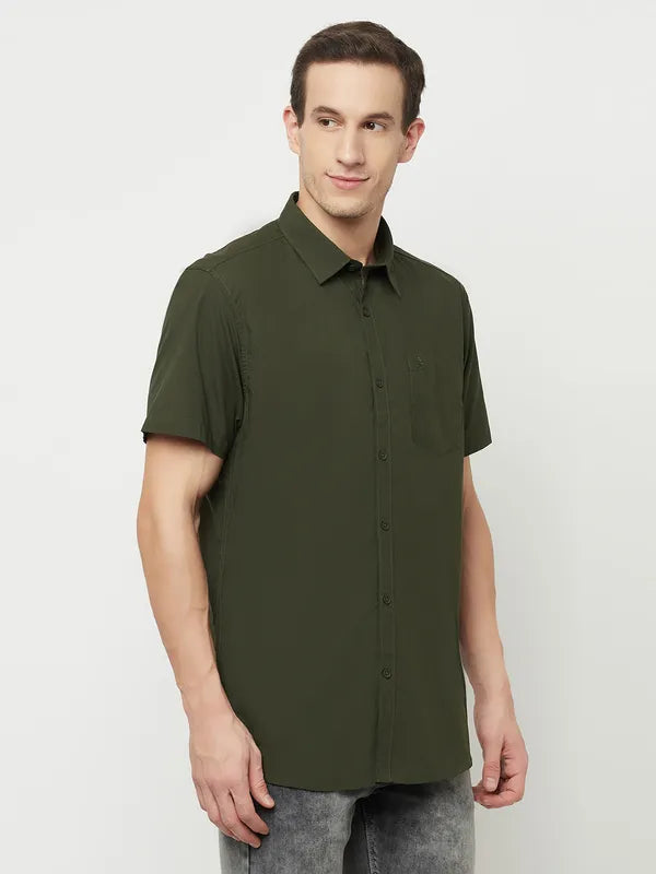 Mettle Men Olive Green Casual Shirt