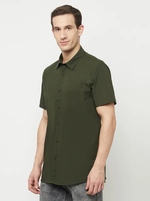 Mettle Men Olive Green Casual Shirt