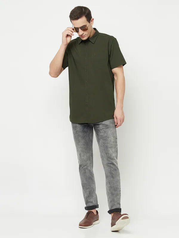 Mettle Men Olive Green Casual Shirt