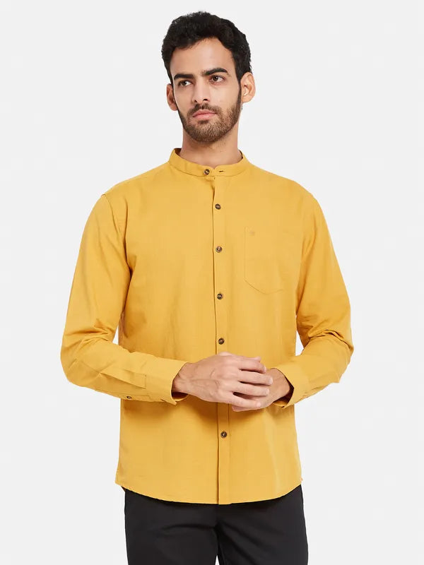 Mettle Men Yellow Opaque Casual Shirt