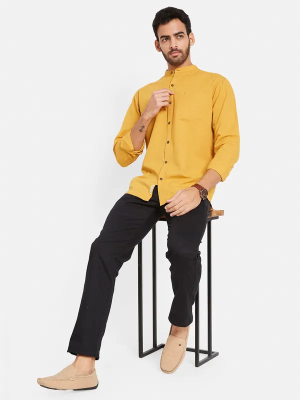 Mettle Men Yellow Opaque Casual Shirt