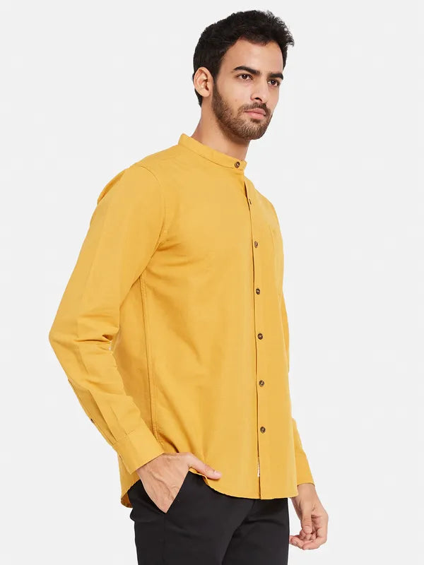 Mettle Men Yellow Opaque Casual Shirt