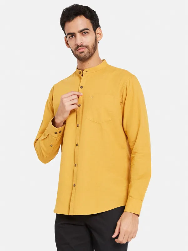 Mettle Men Yellow Opaque Casual Shirt