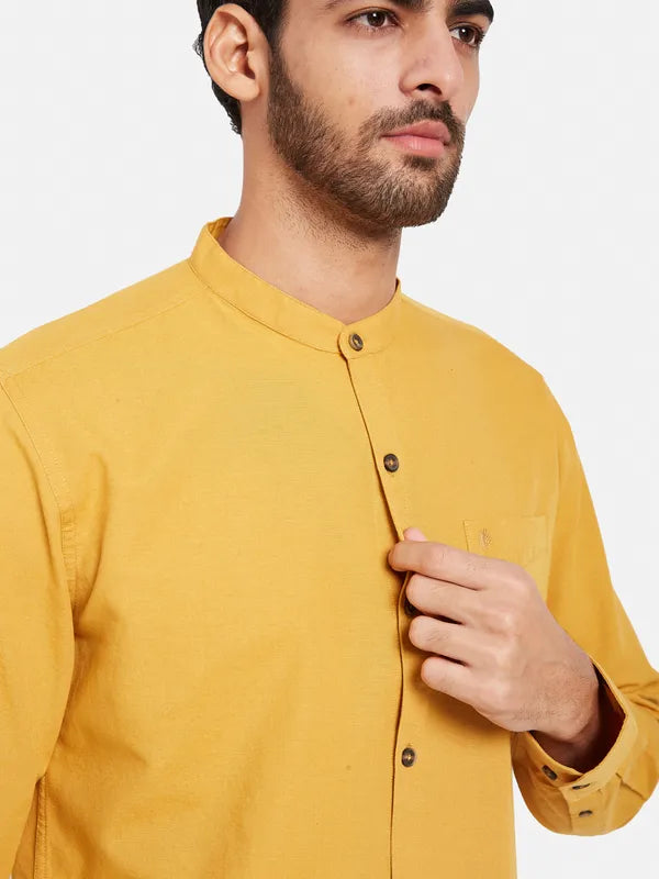 Mettle Men Yellow Opaque Casual Shirt