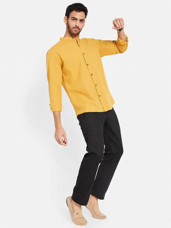 Mettle Men Yellow Opaque Casual Shirt