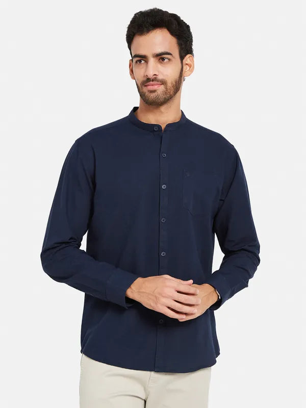 Mettle Men Navy Blue Opaque Casual Shirt