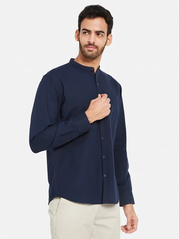 Mettle Men Navy Blue Opaque Casual Shirt