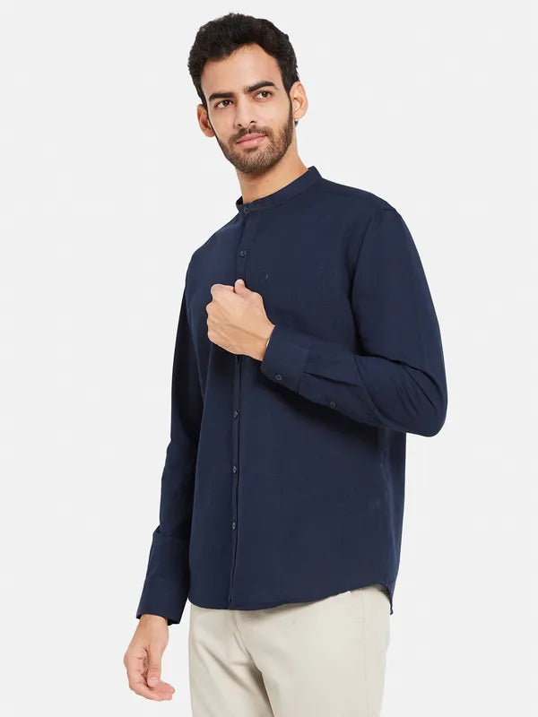 Mettle Men Navy Blue Opaque Casual Shirt