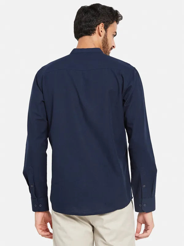 Mettle Men Navy Blue Opaque Casual Shirt