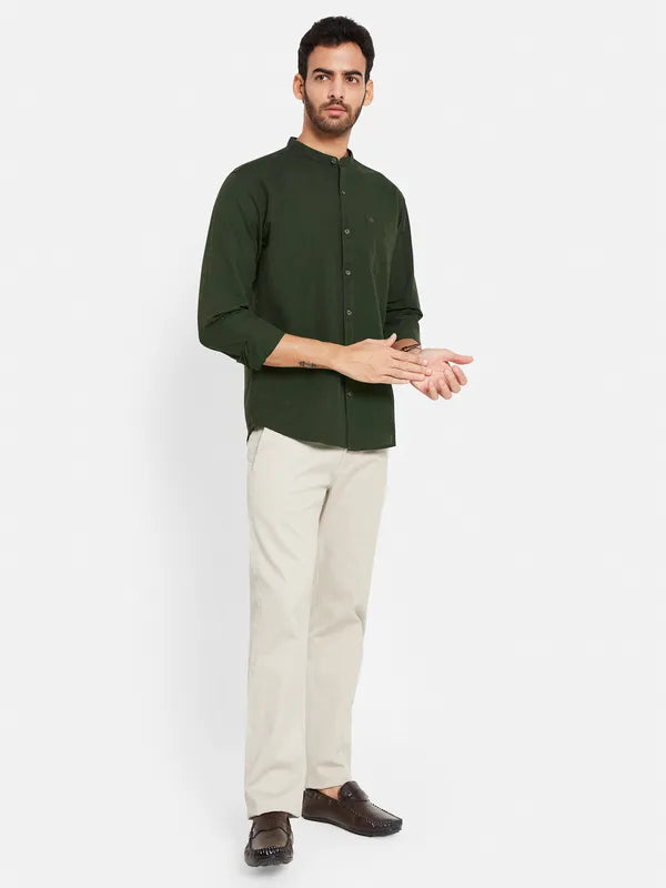 Mettle Men Olive Green Opaque Casual Shirt