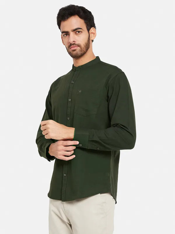 Mettle Men Olive Green Opaque Casual Shirt