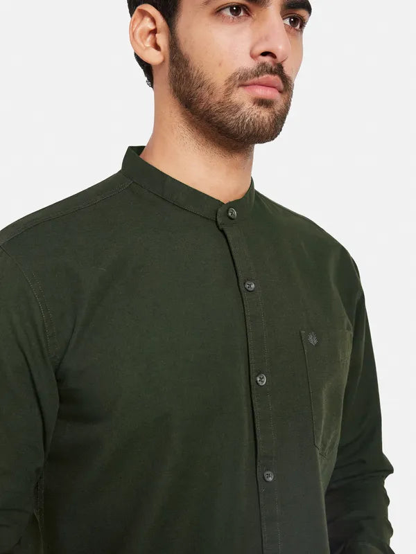 Mettle Men Olive Green Opaque Casual Shirt