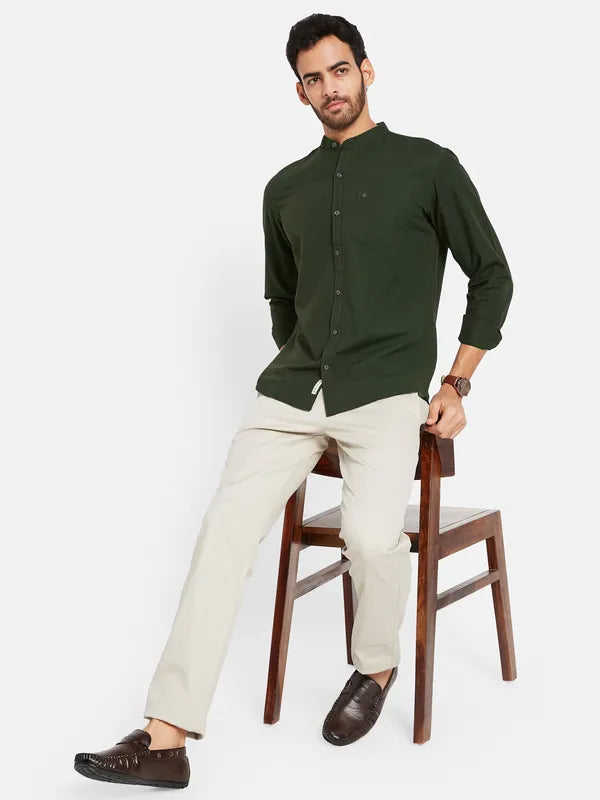 Mettle Men Olive Green Opaque Casual Shirt