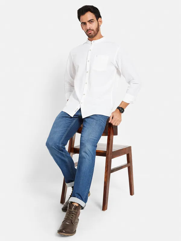 Mettle Men White Opaque Casual Shirt