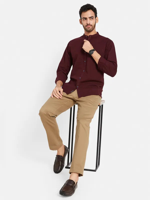 Mettle Men Maroon Opaque Casual Shirt