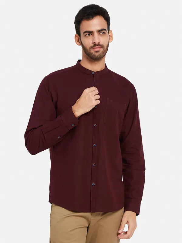 Mettle Men Maroon Opaque Casual Shirt