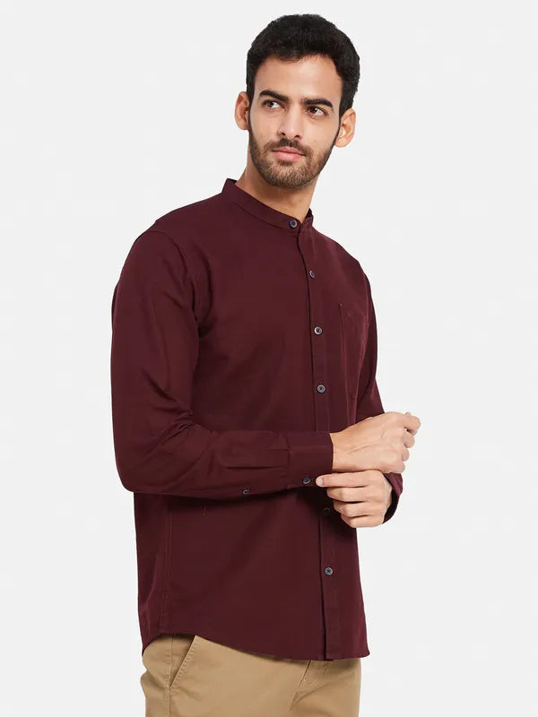 Mettle Men Maroon Opaque Casual Shirt