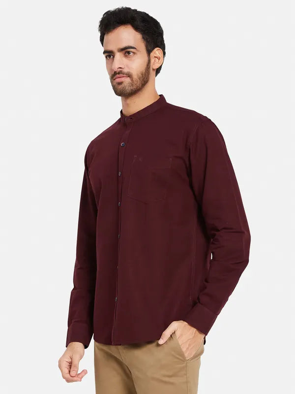 Mettle Men Maroon Opaque Casual Shirt