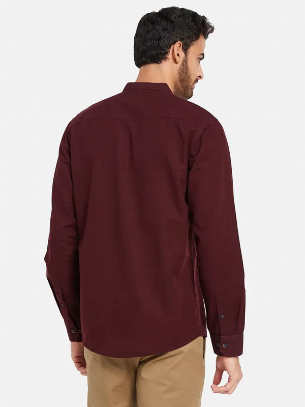 Mettle Men Maroon Opaque Casual Shirt