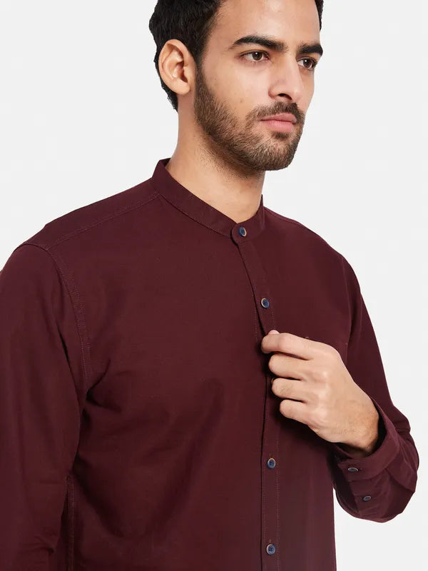 Mettle Men Maroon Opaque Casual Shirt