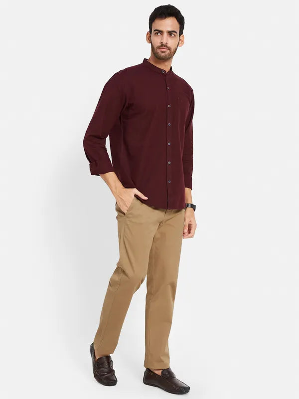 Mettle Men Maroon Opaque Casual Shirt