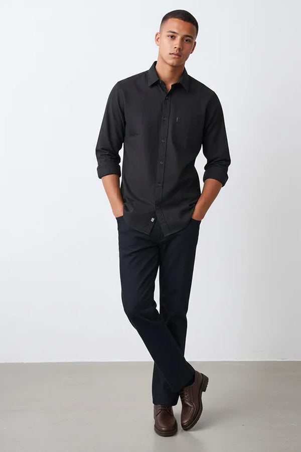 Men Black Solid Polo Neck Casual Shirt