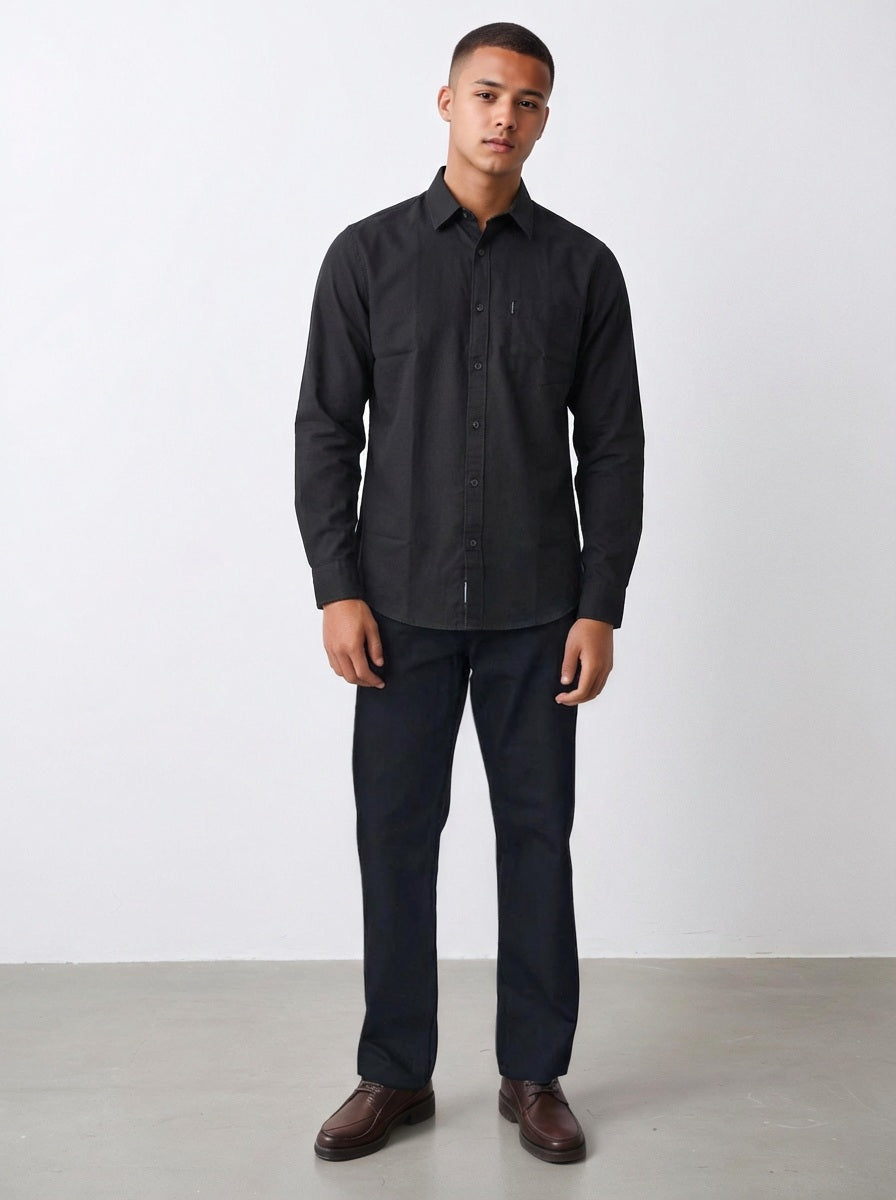 Men Black Solid Polo Neck Casual Shirt