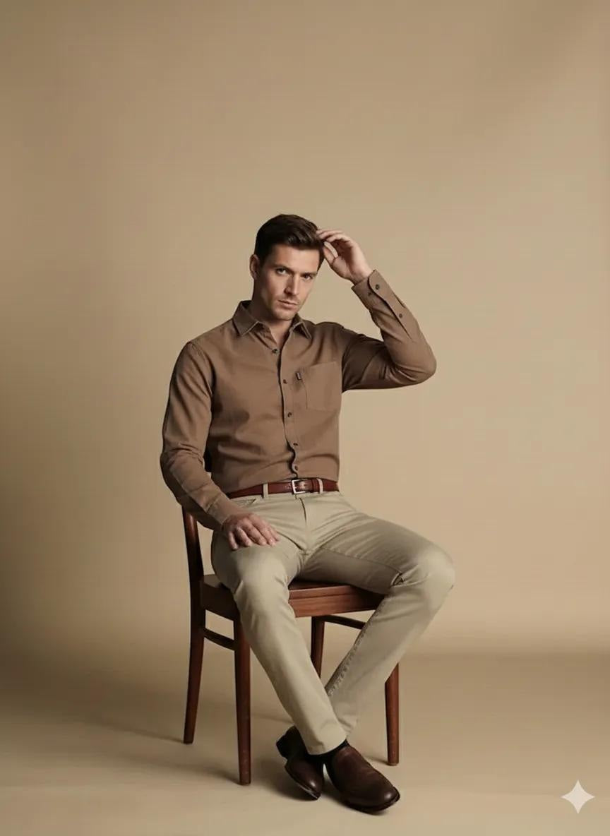 Men Solid Polo Neck Casual Shirt