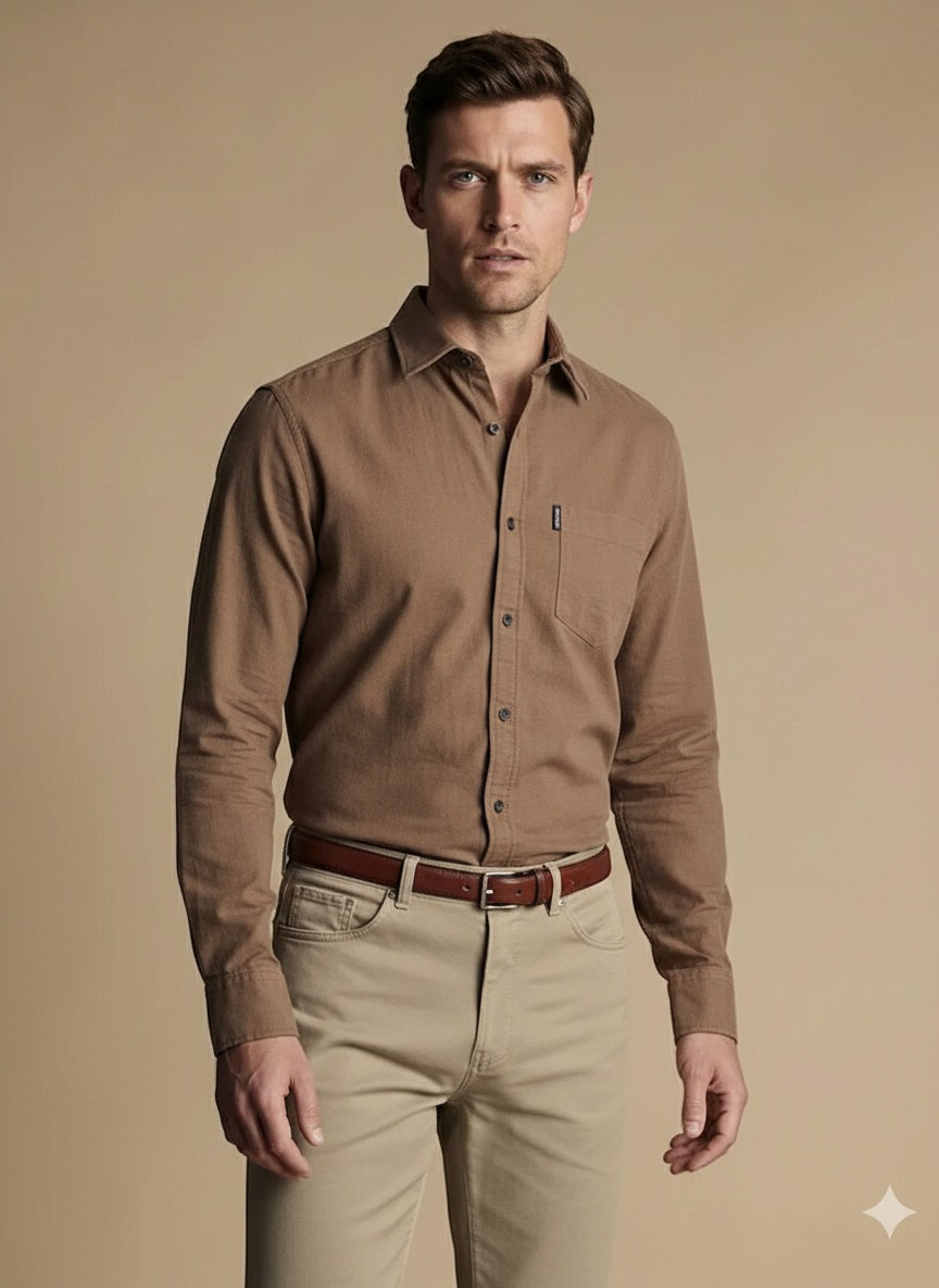 Men Solid Polo Neck Casual Shirt