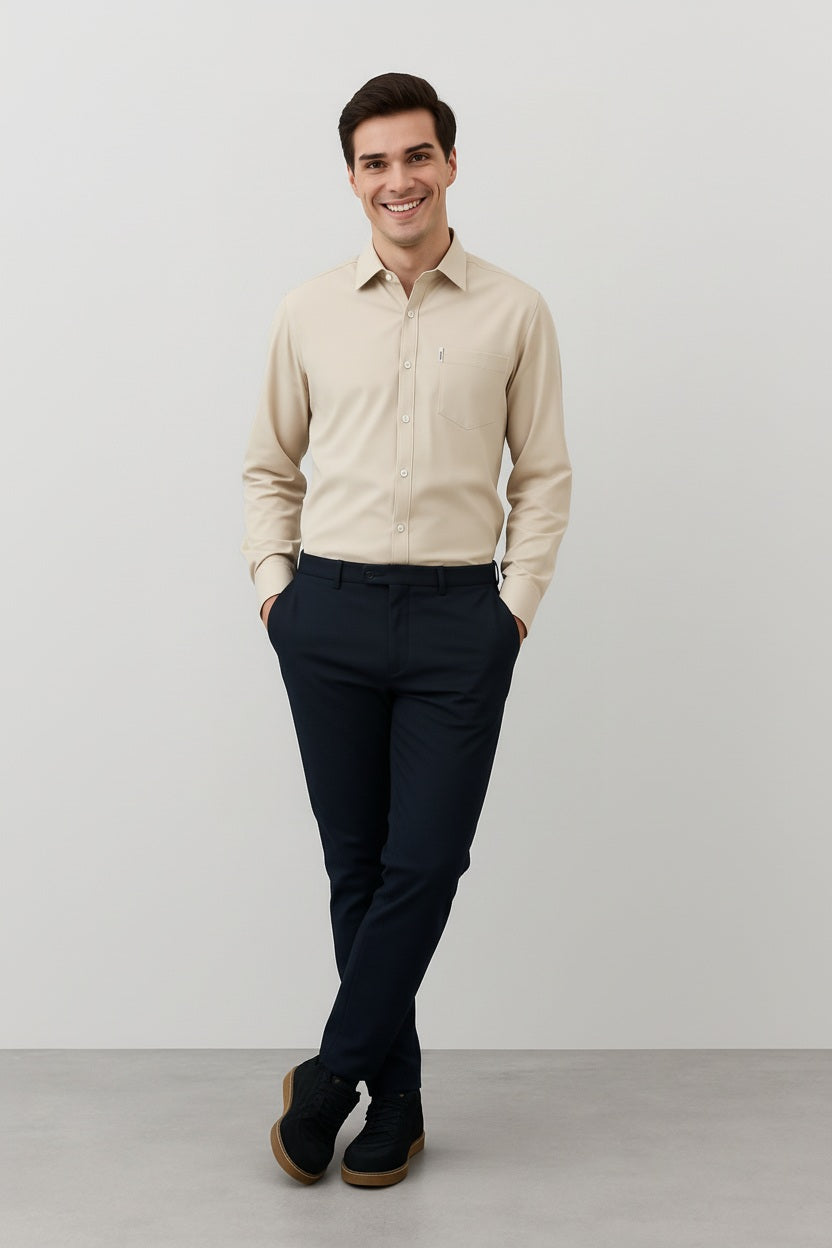 Men Solid Polo Neck Casual Shirt