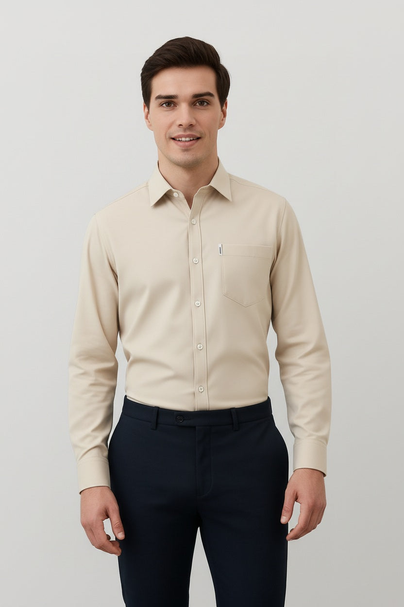 Men Solid Polo Neck Casual Shirt