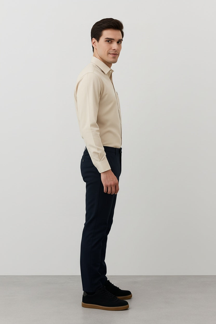 Men Solid Polo Neck Casual Shirt