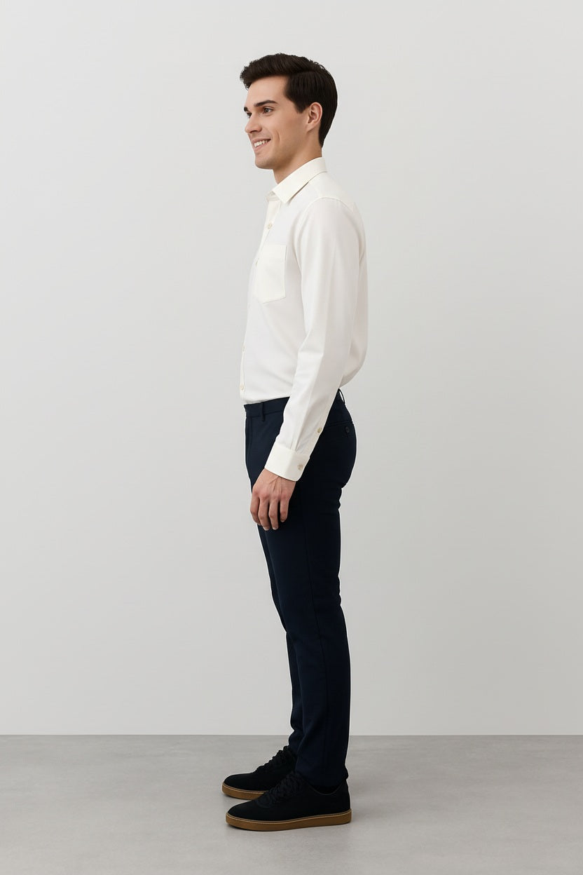 Men White Solid Polo Neck Casual Shirt