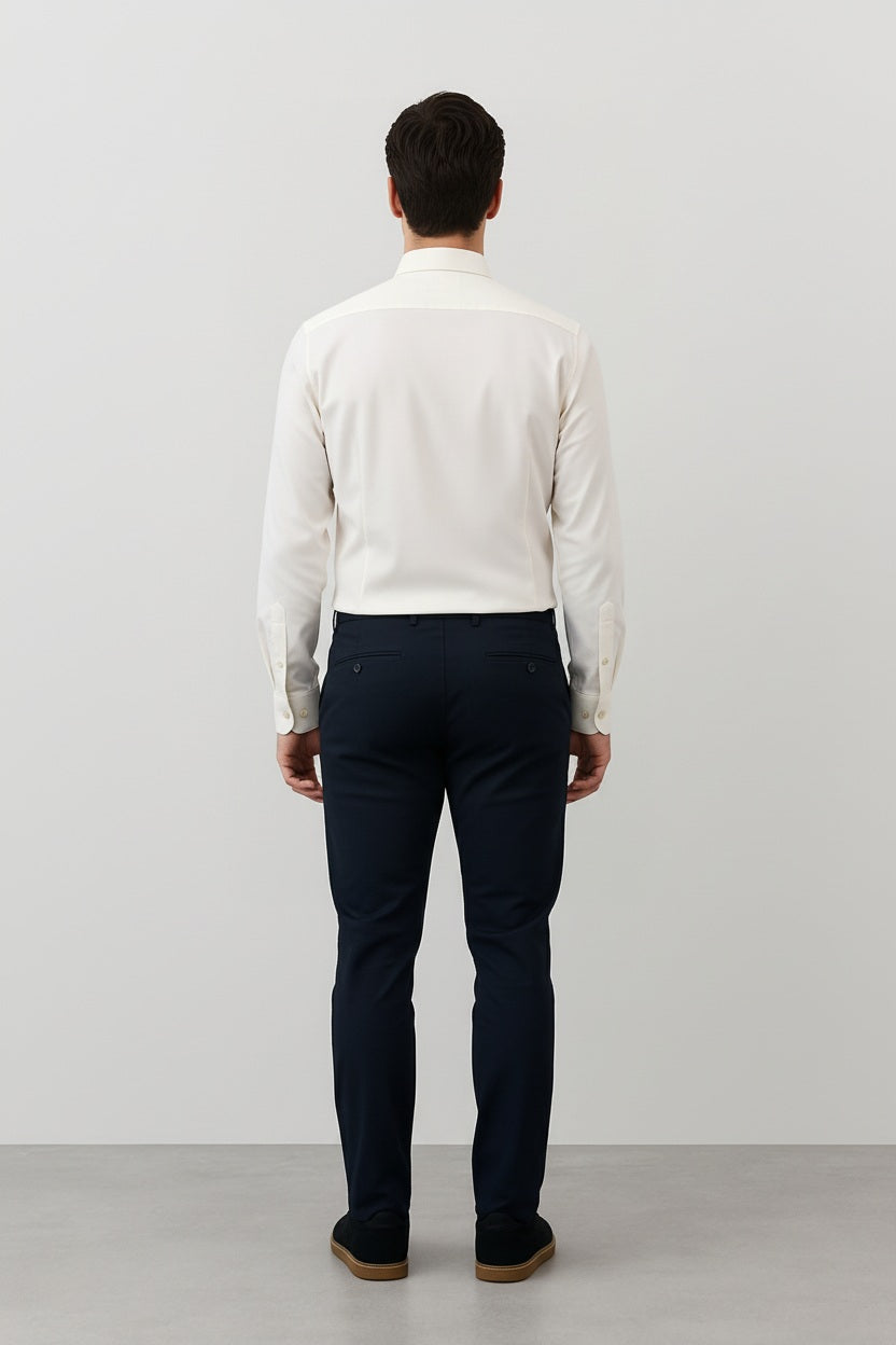 Men White Solid Polo Neck Casual Shirt