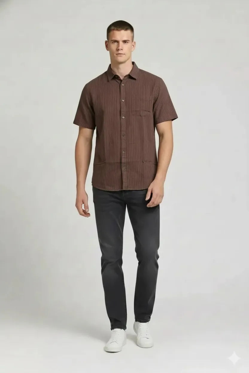 Men Espresso Striped Casual Shirt