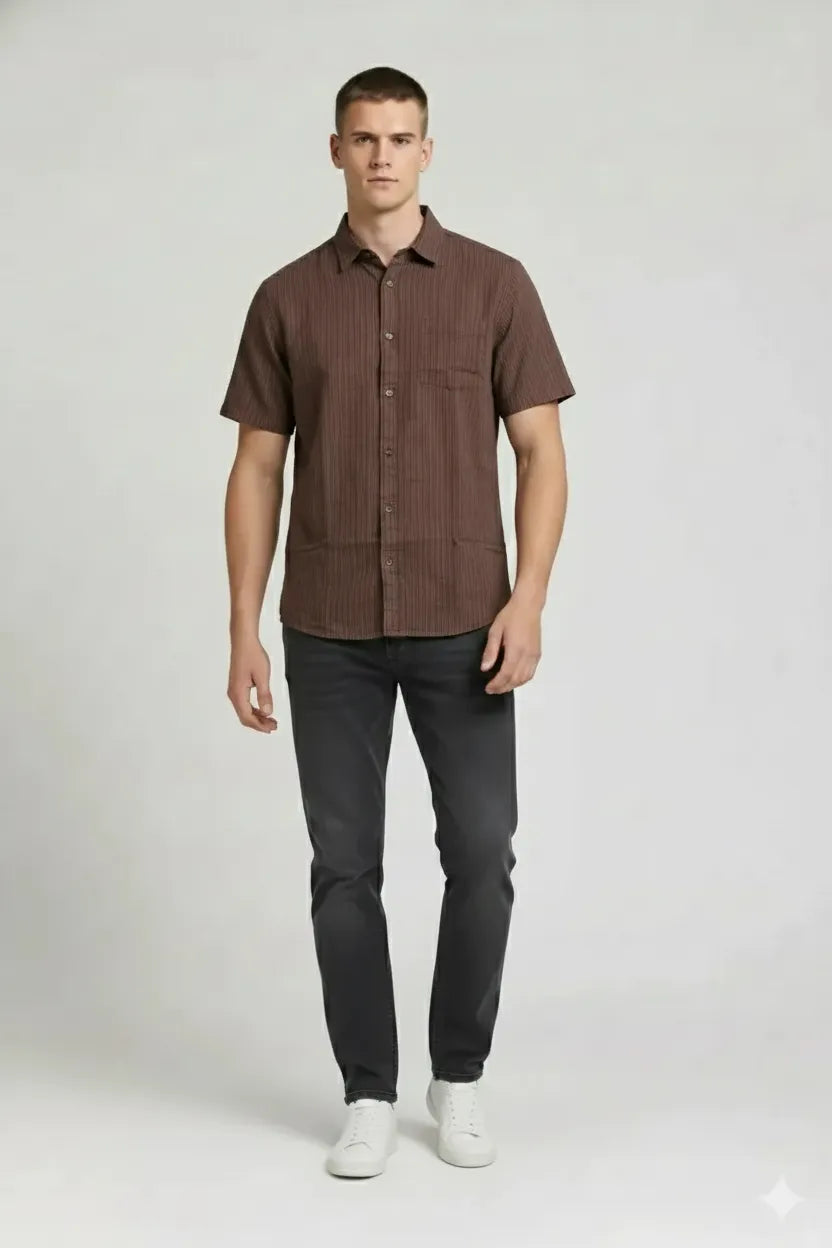 Men Espresso Striped Casual Shirt