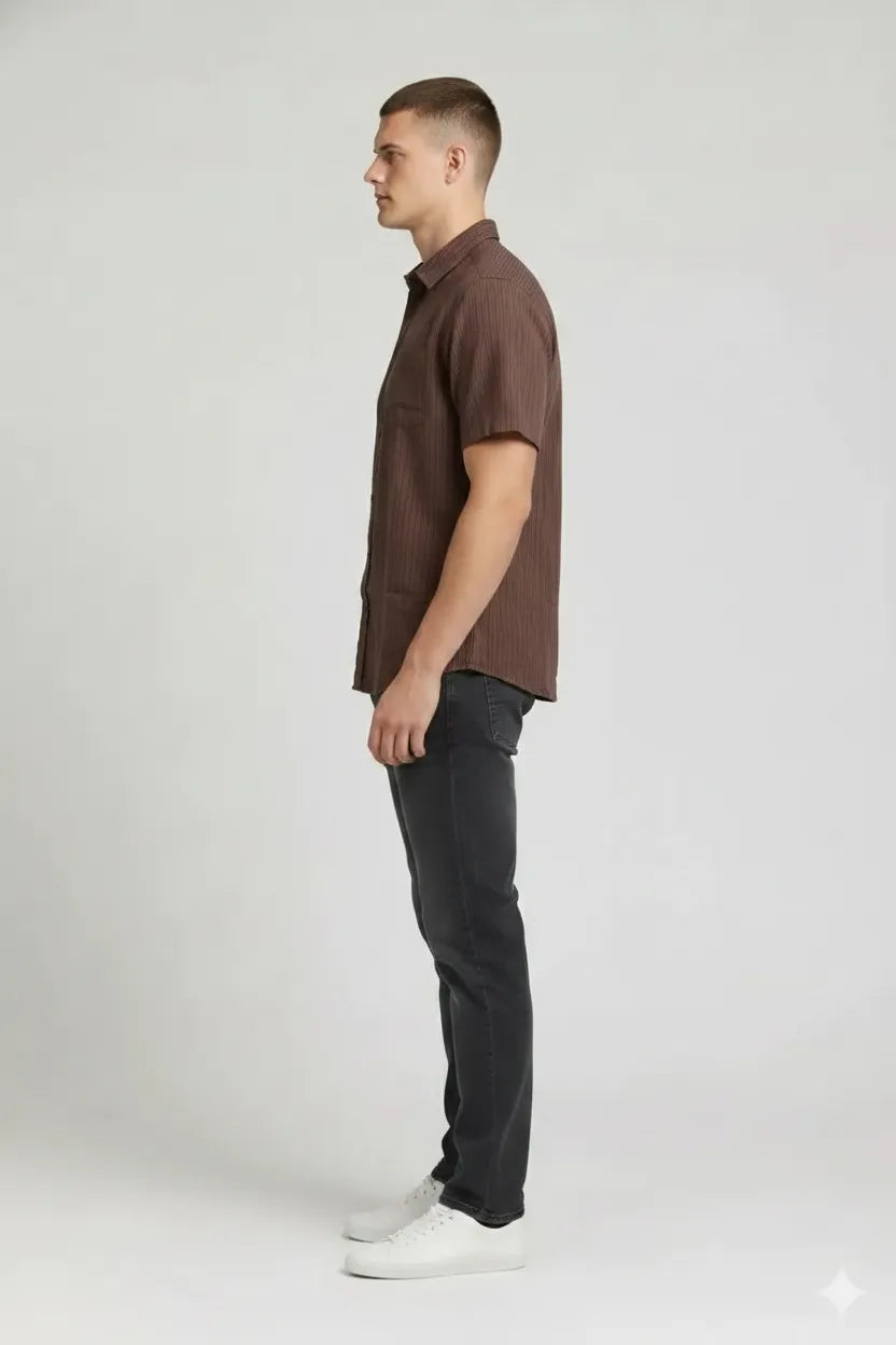 Men Espresso Striped Casual Shirt