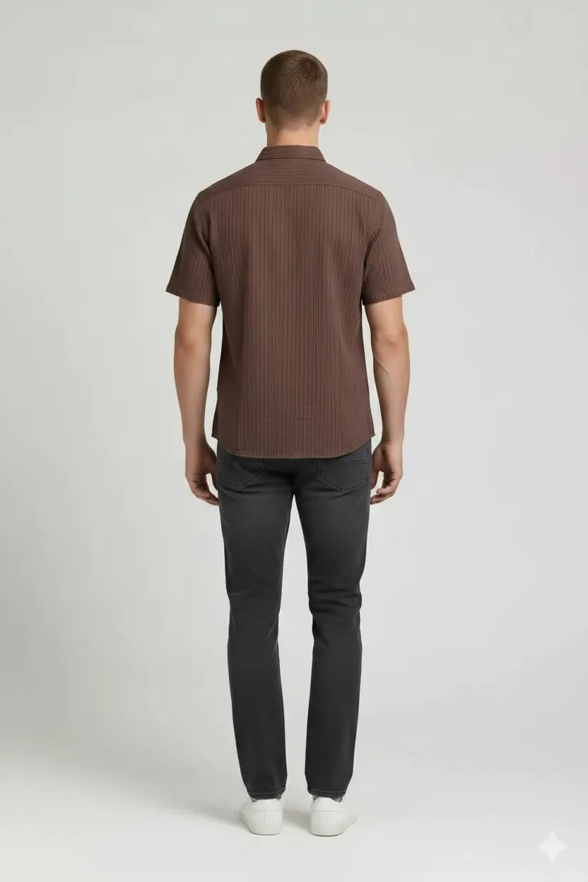 Men Espresso Striped Casual Shirt