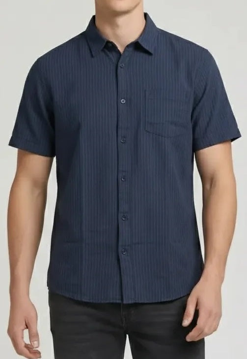 Men Navy Striped Casual Shirt