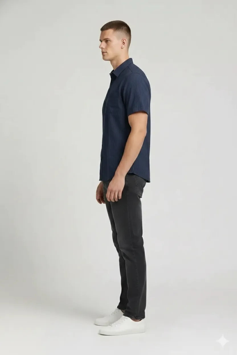 Men Navy Striped Casual Shirt