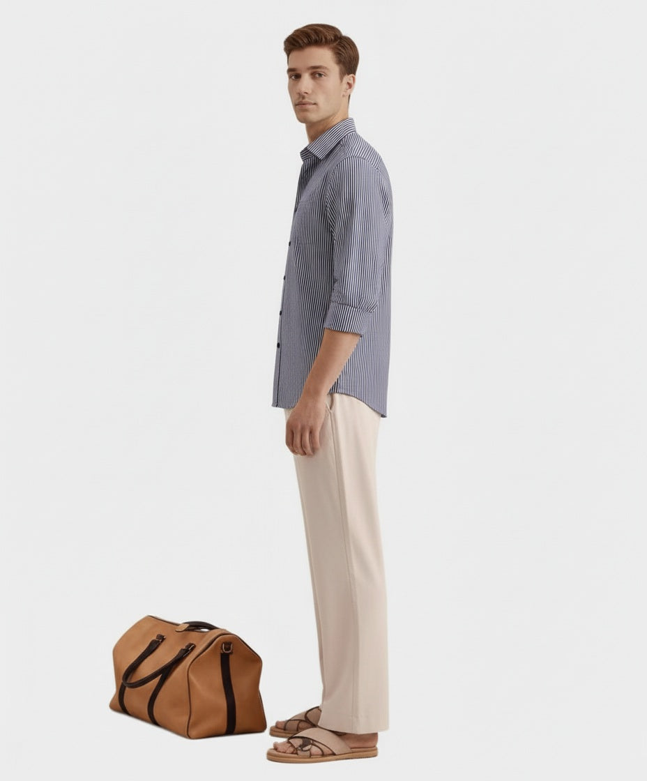 Men Multi Stripes Polo Neck  Casual Shirt