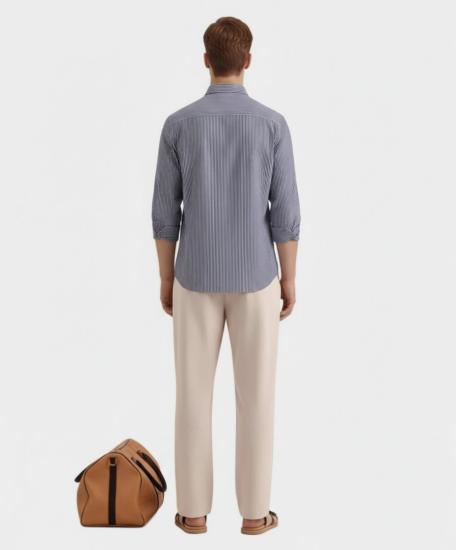 Men Multi Stripes Polo Neck  Casual Shirt