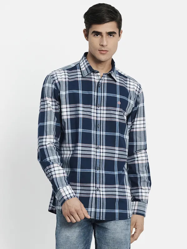 Men Navy Blue Tartan Checks Checked Casual Shirt