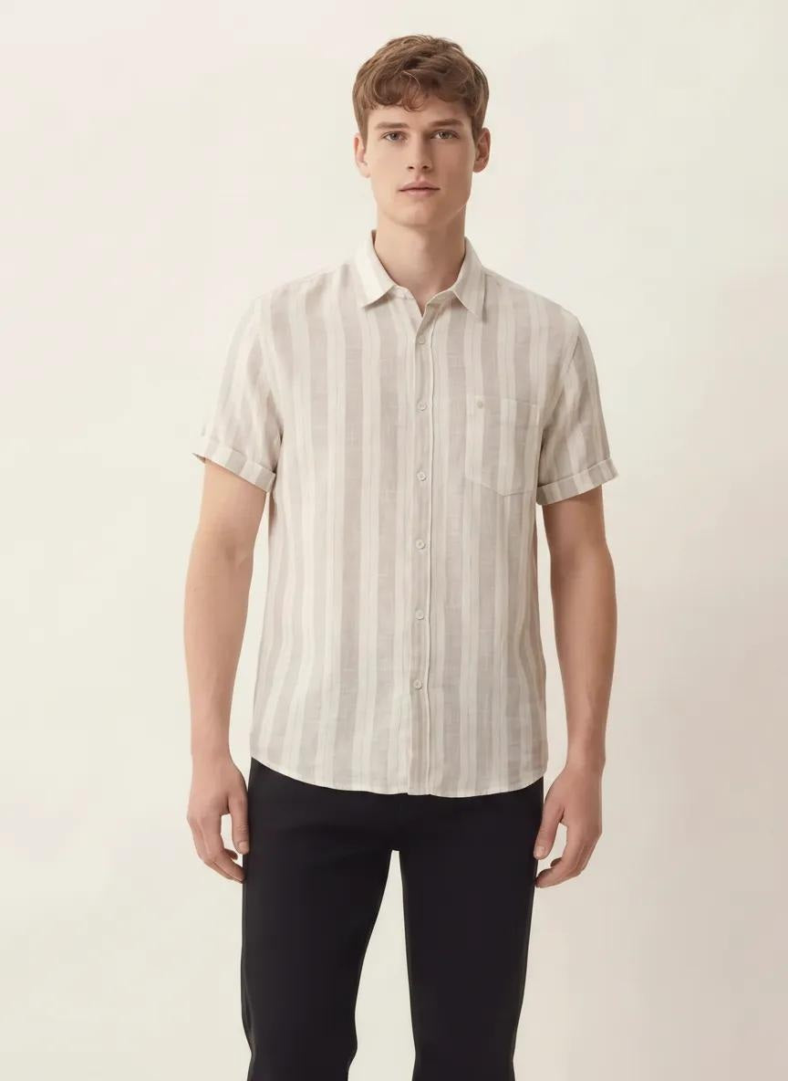 Men Grey Striped Casual Shirt