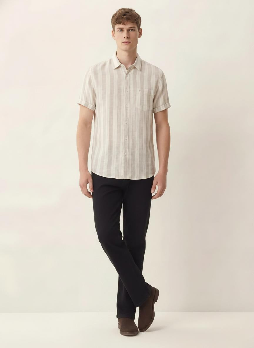 Men Grey Striped Casual Shirt
