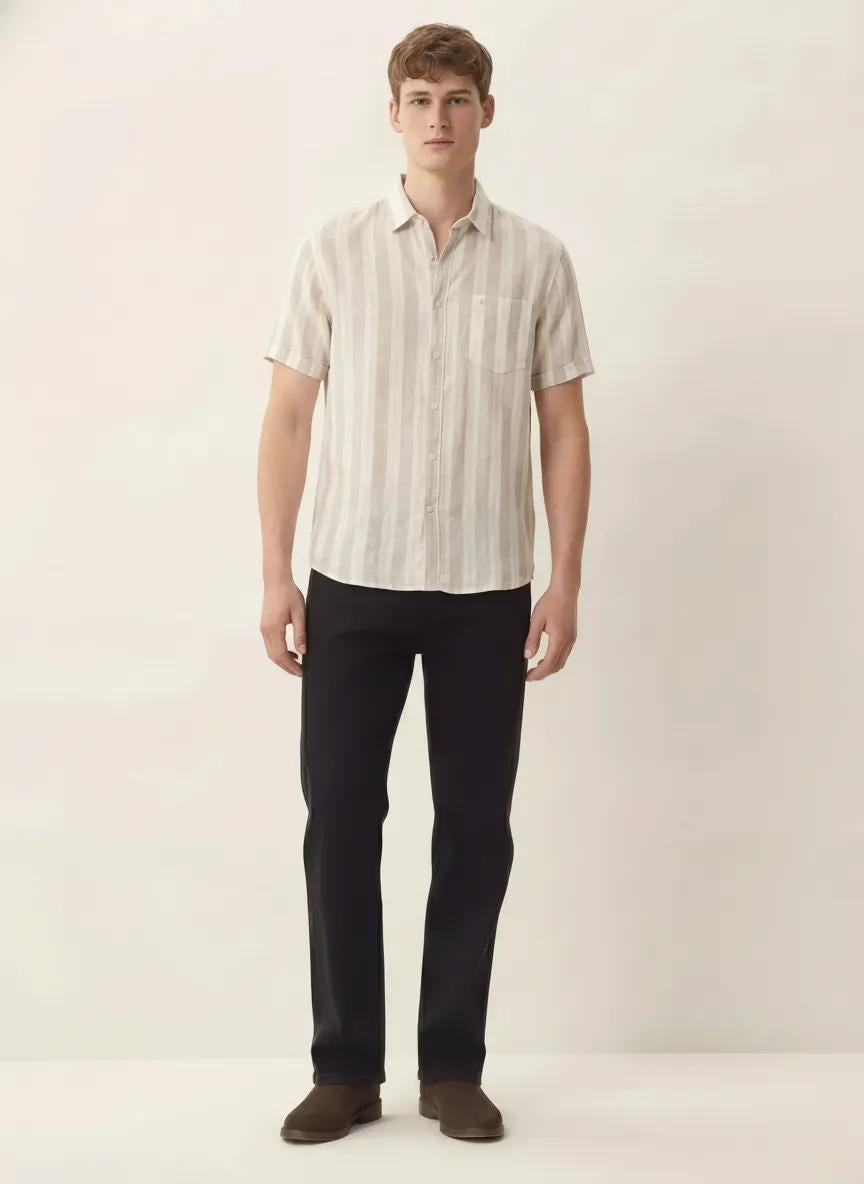 Men Grey Striped Casual Shirt