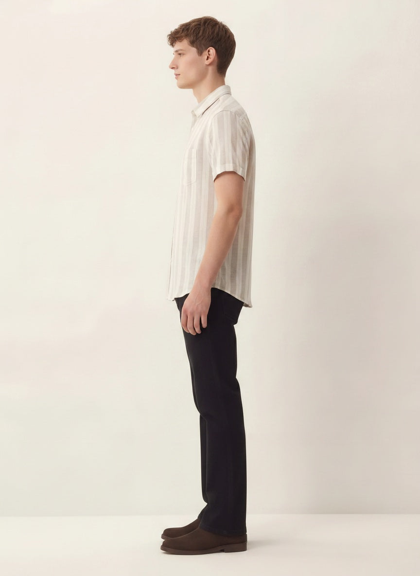 Men Grey Striped Casual Shirt