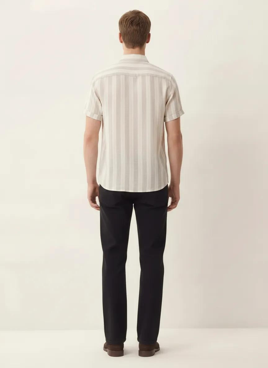 Men Grey Striped Casual Shirt