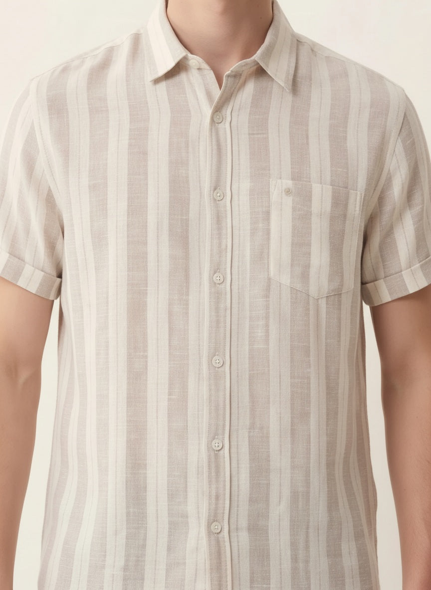 Men Grey Striped Casual Shirt